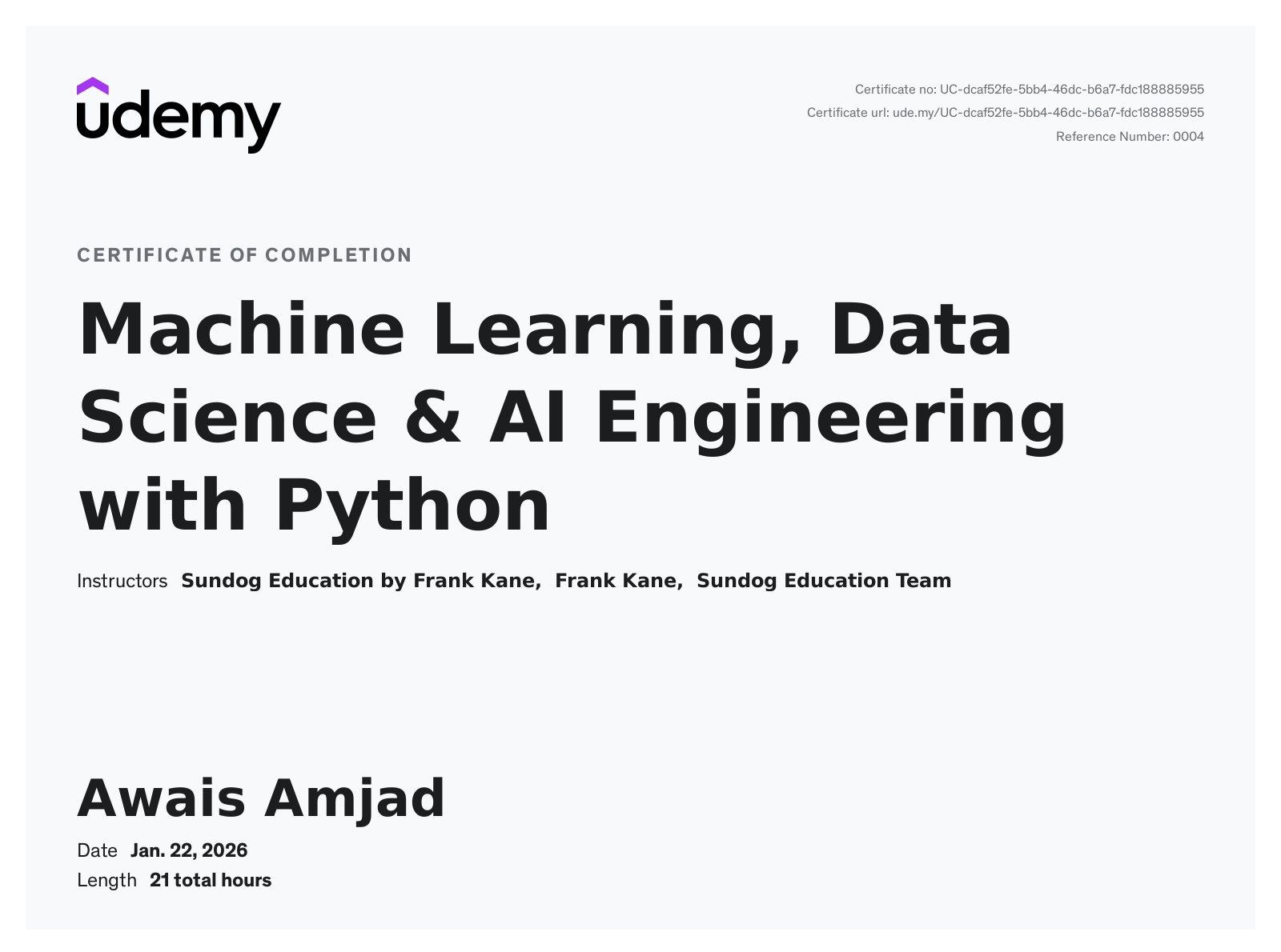 Machine Learning, Data Science & AI Engineering with Python